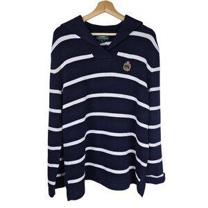 VTG 90s Lauren Ralph Lauren Navy Stripe Sweater XL Sailor Collar Crested Preppy